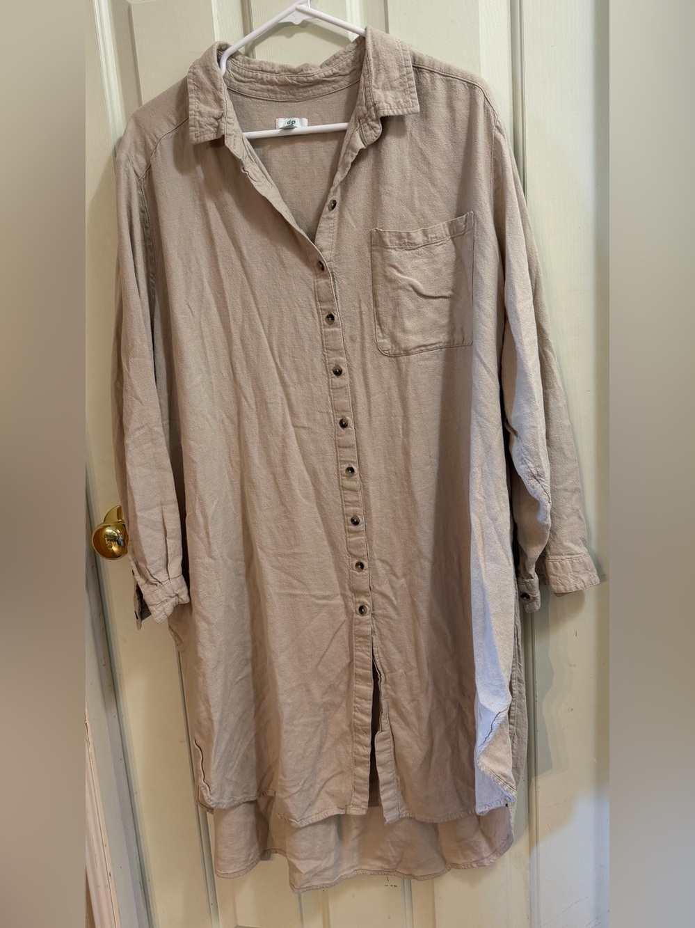 dip Beige Long Button-Up Shirt Dress - 2X